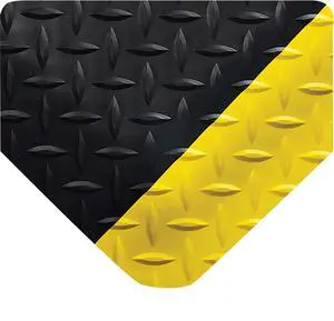 Diamond-Plate Select Mat - Black/Yellow. Anti-Fatigue Workstation Mat. 3' W x 5' L x 9/16" Thickness. PVC Vinyl Surface with PVC Sponge. For Dry Industrial Use (495.916x3x5BYL) Diamond-Plate Select Mat - Black/Yellow. Anti-Fatigue Workstation Mat. 3' W x 5' L x 9/16" Thickness. PVC Vinyl Surface with PVC Sponge. For Dry Industrial Use (495.916x3x5BYL)