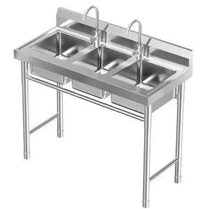 3 Compartment Sink, 304 Stainless Steel Utility Sink Freestanding Kitchen Sinks Commercial Sinks with 2 Faucet & Cold and Hot Water Pipe Suitable for Food Truck Restaurant, 39'' × 18'' × 36'' 3 Compartment Sink, 304 Stainless Steel Utility Sink Freestanding Kitchen Sinks Commercial Sinks with 2 Faucet & Cold and Hot Water Pipe Suitable for Food Truck Restaurant, 39'' × 18'' × 36''