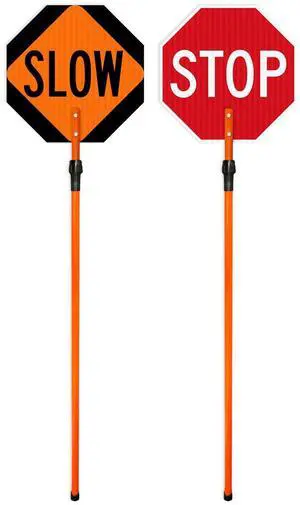 Handheld Stop/Slow Crosswalk Warning Double-Sided Sign, | 24x24 Inches, 3M EGP Reflective Aluminum Long Post, Made in USA by Handheld Stop/Slow Crosswalk Warning Double-Sided Sign, | 24x24 Inches, 3M EGP Reflective Aluminum Long Post, Made in USA by
