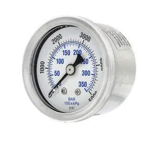 25 Pack of Liquid Filled Center Back Mount Pressure Gauge with 1.5" Dial, 0-5000 PSI, 1/8" Male NPT Connection, Stainless Steel CASE and Bezel (25) 25 Pack of Liquid Filled Center Back Mount Pressure Gauge with 1.5" Dial, 0-5000 PSI, 1/8" Male NPT Connection, Stainless Steel CASE and Bezel (25)