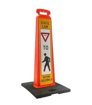 Vertical Panel Sign Kit, Double-sided, Reflective sheeting. Crossing sign for School Zones/Crosswalks. Vertical Panel & 20lb Base (Sign and base ship separately) (White on Orange, YIELD TO PEDESTRIAN) Vertical Panel Sign Kit, Double-sided, Reflective sheeting. Crossing sign for School Zones/Crosswalks. Vertical Panel & 20lb Base (Sign and base ship separately) (White on Orange, YIELD TO PEDESTRIAN)