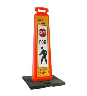 STOP FOR PEDESTRIAN Vertical Panel Sign Kit, Double-sided, Reflective sheeting. Crossing sign for School Zones/Crosswalks. STOP FOR PEDESTRIAN Vertical Panel & 20lb Base (Sign and base ship separately STOP FOR PEDESTRIAN Vertical Panel Sign Kit, Double-sided, Reflective sheeting. Crossing sign for School Zones/Crosswalks. STOP FOR PEDESTRIAN Vertical Panel & 20lb Base (Sign and base ship separately