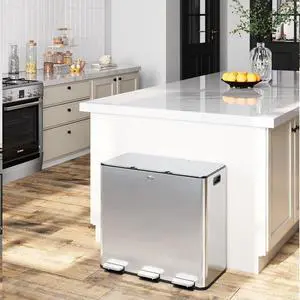 60L/15.9 Gal Gallon Three-Compartment Pedal Stainless Steel Kitchen Recycling Trash Can with Odor Seal, Hands-Free Foot Operated Waste Bin for Home, Office, Restaurant, School, Hospital 60L/15.9 Gal Gallon Three-Compartment Pedal Stainless Steel Kitchen Recycling Trash Can with Odor Seal, Hands-Free Foot Operated Waste Bin for Home, Office, Restaurant, School, Hospital