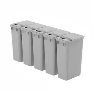 Dowell 5 Pack 50Qt Gray Square Plastic Trash Can with Lid, Stackable Fits Under Sink or Desk, for Office, Kitchen, Bathroom, or Yard (12.5Gal, 4400 50 04+L) (5) Dowell 5 Pack 50Qt Gray Square Plastic Trash Can with Lid, Stackable Fits Under Sink or Desk, for Office, Kitchen, Bathroom, or Yard (12.5Gal, 4400 50 04+L) (5)