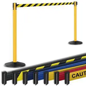 Prime 10' Long Outdoor Weather Resistant Retractable Belt Stanchion 2 Pk, 40 Tall No-Tools Assembly Crowd Control Barriers (Yellow Alumnium Post w/Black & Yellow Belt) Prime 10' Long Outdoor Weather Resistant Retractable Belt Stanchion 2 Pk, 40 Tall No-Tools Assembly Crowd Control Barriers (Yellow Alumnium Post w/Black & Yellow Belt)