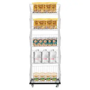 Retail Display Rack 5-Tier Market Merchandise Display Shelf Fruit Store Storage Shelf Vegetable Snack Basket Retail Store Supplies with Wheels for Home Store Market (18" D X 19" W X 55" H- White) Retail Display Rack 5-Tier Market Merchandise Display Shelf Fruit Store Storage Shelf Vegetable Snack Basket Retail Store Supplies with Wheels for Home Store Market (18" D X 19" W X 55" H- White)