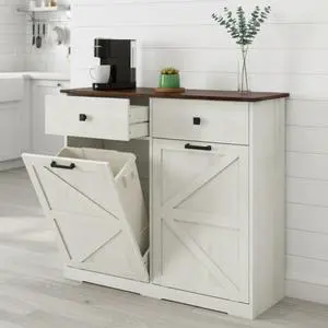 20 Gallon Double Tilt-Out Trash Can Cabinet,Wood Hidden Garbage Can Cabinet Free Standing Recycling Cabinet Pet Proof Trash Can Holder with 2 Drawer for Kitchen Bathroom, Living Room,White 20 Gallon Double Tilt-Out Trash Can Cabinet,Wood Hidden Garbage Can Cabinet Free Standing Recycling Cabinet Pet Proof Trash Can Holder with 2 Drawer for Kitchen Bathroom, Living Room,White