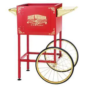 Popcorn Cart - Vintage Replacement Stand for 8-Ounce Poppers with Shelf, Push Handle, and Bicycle-Style Wheels by Great Northern Popcorn (Red) Popcorn Cart - Vintage Replacement Stand for 8-Ounce Poppers with Shelf, Push Handle, and Bicycle-Style Wheels by Great Northern Popcorn (Red)