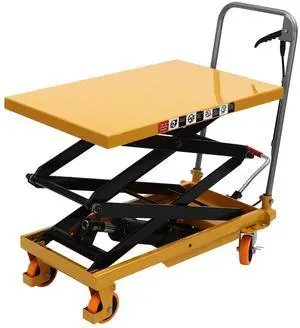 330LBS Hydraulic Lift Table Cart, Lifting Height Hydraulic Material Lift Pallet Truck with 4 Locking Wheels for Material Handling and Transportation 330LBS Hydraulic Lift Table Cart, Lifting Height Hydraulic Material Lift Pallet Truck with 4 Locking Wheels for Material Handling and Transportation