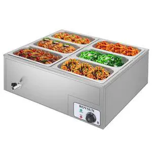 42.3 QT 6 Pan Commercial Electric Food Warmer, Counter Top Electric Bain-Marie with Warming Plate, Steam Table Food Warmer for Catering, Parties Buffet and Restaurant, Stainless Steel, 1200W 42.3 QT 6 Pan Commercial Electric Food Warmer, Counter Top Electric Bain-Marie with Warming Plate, Steam Table Food Warmer for Catering, Parties Buffet and Restaurant, Stainless Steel, 1200W