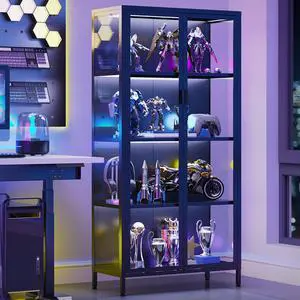 63" H Display Cabinet with Glass Doors,4-Tier Metal Display Case for Collectibles,Curio Cabinet with 3 Adjustable Shelves and Dimmable LED Lights for Living Room,Home Office 63" H Display Cabinet with Glass Doors,4-Tier Metal Display Case for Collectibles,Curio Cabinet with 3 Adjustable Shelves and Dimmable LED Lights for Living Room,Home Office