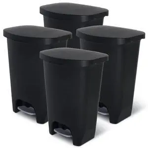 4 Pack 13 Gal Trash Can | Plastic Kitchen Waste Bin with Odor Protection of Lid | Hands Free with Step On Foot Pedal and Garbage Bag Rings, Black 4 Pack 13 Gal Trash Can | Plastic Kitchen Waste Bin with Odor Protection of Lid | Hands Free with Step On Foot Pedal and Garbage Bag Rings, Black