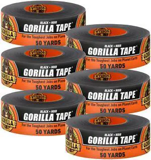 Duct Tape, Black Tape, 1.88" x 50 yd (Pack of 6) - Heavy Duty and Weather Resistant for Indoor or Outdoor Duct Tape, Black Tape, 1.88" x 50 yd (Pack of 6) - Heavy Duty and Weather Resistant for Indoor or Outdoor
