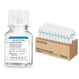 Ultra Pure Water, Nuclease Free Water Molecular Biology Grade, Sterilization, DNase, RNase, Protease, Endotoxins (Pyrogen) Free, PCR/RT-PCR Certified, 100ml/Bottle, 100 Bottles/Case Ultra Pure Water, Nuclease Free Water Molecular Biology Grade, Sterilization, DNase, RNase, Protease, Endotoxins (Pyrogen) Free, PCR/RT-PCR Certified, 100ml/Bottle, 100 Bottles/Case