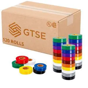 Mixed Colors Electrical Tape, 120-Pack Waterproof, Industrial Grade Vinyl, 3/4 in x 66ft Strong Self-Adhesive PVC Electric Tape for Wire Insulation, 7 Mil, 600V UL/CSA Listed Mixed Colors Electrical Tape, 120-Pack Waterproof, Industrial Grade Vinyl, 3/4 in x 66ft Strong Self-Adhesive PVC Electric Tape for Wire Insulation, 7 Mil, 600V UL/CSA Listed
