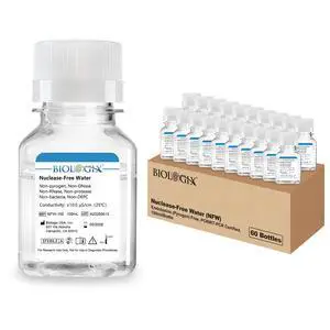 Ultra Pure Water, Nuclease Free Water Molecular Biology Grade, Sterilization, DNase, RNase, Protease, Endotoxins (Pyrogen) Free, PCR/RT-PCR Certified, 100ml/Bottle, 60 Bottles/Case Ultra Pure Water, Nuclease Free Water Molecular Biology Grade, Sterilization, DNase, RNase, Protease, Endotoxins (Pyrogen) Free, PCR/RT-PCR Certified, 100ml/Bottle, 60 Bottles/Case