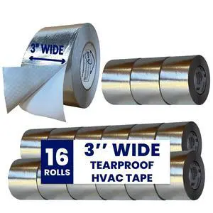 HVAC Aluminum Foil Tape 3 inch x 150 ft (6 mil), Professional Grade Silver Duct Tape Metallic, Tear-Proof HVAC Tape, Heavy Duty, for Ductwork, Dryer Vent & Insulation - 16 Rolls HVAC Aluminum Foil Tape 3 inch x 150 ft (6 mil), Professional Grade Silver Duct Tape Metallic, Tear-Proof HVAC Tape, Heavy Duty, for Ductwork, Dryer Vent & Insulation - 16 Rolls