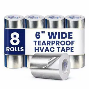 HVAC Aluminum Foil Tape 6 inch x 150 ft (6 mil), Professional Grade Silver Duct Tape Metallic, Tear-Proof Woven HVAC Tape Heavy Duty for Ductwork, Dryer Vent & Insulation - 8 Rolls HVAC Aluminum Foil Tape 6 inch x 150 ft (6 mil), Professional Grade Silver Duct Tape Metallic, Tear-Proof Woven HVAC Tape Heavy Duty for Ductwork, Dryer Vent & Insulation - 8 Rolls