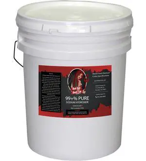 50 lb Pail Red Hot Devil Lye Sodium Hydroxide Meets Food Chemical Codex High Grade Caustic Soda Beads 50 lb Pail Red Hot Devil Lye Sodium Hydroxide Meets Food Chemical Codex High Grade Caustic Soda Beads