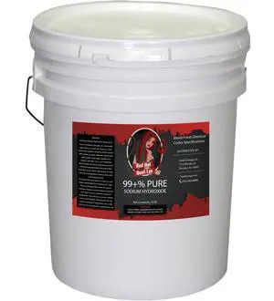 50 lb Pail Red Hot Devil Lye Sodium Hydroxide, Import Material, High Grade Caustic Soda Beads 50 lb Pail Red Hot Devil Lye Sodium Hydroxide, Import Material, High Grade Caustic Soda Beads