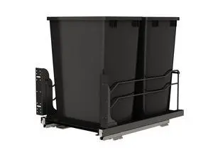 Steel Double Pullout Waste Container with Soft-Close, 35 Quart, Black - Sliding Garbage Bin System with Dual Trash Can for 18" Home Kitchen Base Cabinet, 53WC-1835SCDM-218 Steel Double Pullout Waste Container with Soft-Close, 35 Quart, Black - Sliding Garbage Bin System with Dual Trash Can for 18" Home Kitchen Base Cabinet, 53WC-1835SCDM-218
