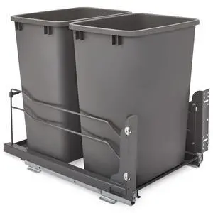 Double 35 Qt Pullout Trash Cans with Soft-Close for Under Kitchen Cabinets, Min Opening Width of 14.5", Orion Gray, 53WC-1835SCDM-213 Double 35 Qt Pullout Trash Cans with Soft-Close for Under Kitchen Cabinets, Min Opening Width of 14.5", Orion Gray, 53WC-1835SCDM-213