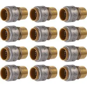 Max Male Adapter, 3/4 in Push-to-Connect x 3/4 in MNPT, Pack of 12, Brass Plumbing Fitting, UR134 Max Male Adapter, 3/4 in Push-to-Connect x 3/4 in MNPT, Pack of 12, Brass Plumbing Fitting, UR134