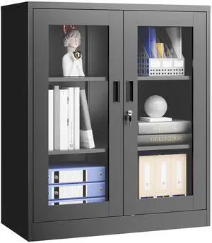 Display Cabinet with Acrylic Doors, 35.4 Inches Metal Curio Storage Cabinet with 2 Adjustable Shelves, Locking Display Case for Home, Office, Clinic, Pantry, Assemble Required (Black) Display Cabinet with Acrylic Doors, 35.4 Inches Metal Curio Storage Cabinet with 2 Adjustable Shelves, Locking Display Case for Home, Office, Clinic, Pantry, Assemble Required (Black)