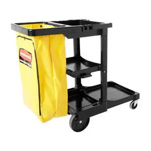 Rubbermaid Commercial Traditional Janitorial 3-Shelf Cleaning Cart, Wheeled with Zippered Yellow Vinyl Bag, for Business/School/Office/Janatorial Cleaning Rubbermaid Commercial Traditional Janitorial 3-Shelf Cleaning Cart, Wheeled with Zippered Yellow Vinyl Bag, for Business/School/Office/Janatorial Cleaning