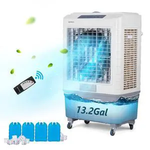 4100CFM Portable Air Cooler, 13.2Gal/50L Evaporative Swamp Cooler, 3-IN-1 Cooling Fan with Remote Control, 3 Speeds, 7.5H Timer & 4 Ice Box, Humidifying Oscillating Fan for Indoor or Outdoor 4100CFM Portable Air Cooler, 13.2Gal/50L Evaporative Swamp Cooler, 3-IN-1 Cooling Fan with Remote Control, 3 Speeds, 7.5H Timer & 4 Ice Box, Humidifying Oscillating Fan for Indoor or Outdoor