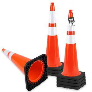 8 Pack 36 Inch Traffic Cones, Orange PVC Safety Cones with 6" + 4" Reflective Collars, Heavy Duty Weighted Base for Parking, Roadway & Construction Zone Control 8 Pack 36 Inch Traffic Cones, Orange PVC Safety Cones with 6" + 4" Reflective Collars, Heavy Duty Weighted Base for Parking, Roadway & Construction Zone Control