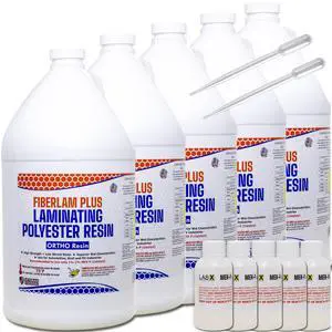 FIBERLAM Plus 1-10G Polyester Resin 1-10 Gallon +MEKP Hardener; Low Viscosity Coating for Laminating Fiberglass mat/Biaxle/Cloth; Boat/RV/Automotive/Canoe/Surfboard| Extended TACK Time (5 Gallon) FIBERLAM Plus 1-10G Polyester Resin 1-10 Gallon +MEKP Hardener; Low Viscosity Coating for Laminating Fiberglass mat/Biaxle/Cloth; Boat/RV/Automotive/Canoe/Surfboard| Extended TACK Time (5 Gallon)