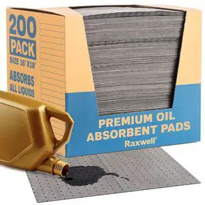 Oil Absorbent Pads 200 Pack 16 x 18 Heavy-Duty Spill Pads, 8-Layer Polypropylene, Dimpled & Perforated Universal Absorbent Sheets - Garage Floor Mat for Oil, Coolant, Water & Chemicals Oil Absorbent Pads 200 Pack 16 x 18 Heavy-Duty Spill Pads, 8-Layer Polypropylene, Dimpled & Perforated Universal Absorbent Sheets - Garage Floor Mat for Oil, Coolant, Water & Chemicals