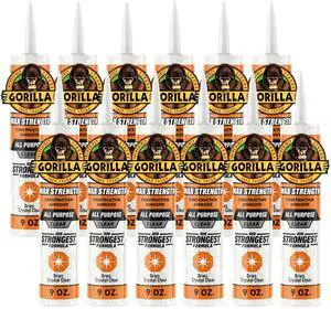 Max Strength Construction Adhesive, Clear Glue, 9 Ounce Cartridge (Pack of 12) - Gap Filling and Waterproof Max Strength Construction Adhesive, Clear Glue, 9 Ounce Cartridge (Pack of 12) - Gap Filling and Waterproof