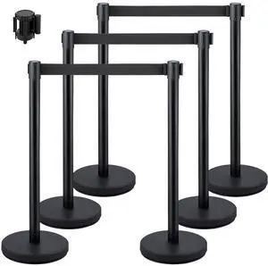 Crowd Control Stanchions, 6-Pack Crowd Control Barriers with 3PCS 6.5FT Retractable Belts, Stanchion Posts Queue Pole for Crowd Control Barriers, Easy Assembly Crowd Control Stanchions, 6-Pack Crowd Control Barriers with 3PCS 6.5FT Retractable Belts, Stanchion Posts Queue Pole for Crowd Control Barriers, Easy Assembly