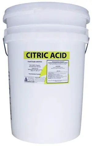 ca50 50 lb. Pail of Non-GMO Organic Citric Acid, Food Grade FCC/USP, Anhydrous, Pure Fine Granular ca50 50 lb. Pail of Non-GMO Organic Citric Acid, Food Grade FCC/USP, Anhydrous, Pure Fine Granular