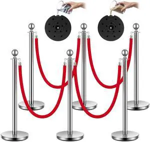 Stanchions and Velvet Ropes 6PCS, Water-Fillable Base with Stainless Steel Post, 5 Feet Velvet Ropes and Posts, Crowd Control Barriers, Red Carpet Runner Poles for Party Supplies Stanchions and Velvet Ropes 6PCS, Water-Fillable Base with Stainless Steel Post, 5 Feet Velvet Ropes and Posts, Crowd Control Barriers, Red Carpet Runner Poles for Party Supplies