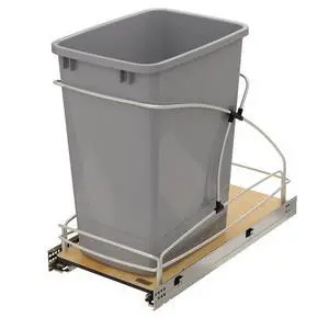 35 Qt / 8.75 Gal Steel Bottom Mount Single Pullout Waste Container w/Soft-Close for Base Cabinets, Min Opening Width of 11", Silver, 54WC-1535SC-17-1 35 Qt / 8.75 Gal Steel Bottom Mount Single Pullout Waste Container w/Soft-Close for Base Cabinets, Min Opening Width of 11", Silver, 54WC-1535SC-17-1