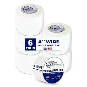 4'' Wide x 180' Long White Vapor Barrier Tape - 6 Rolls, Waterproofing for Stucco, Crawlspaces, Repair, Underlayment Seams, Metal Building Seams, Excellent Air Barrier 4'' Wide x 180' Long White Vapor Barrier Tape - 6 Rolls, Waterproofing for Stucco, Crawlspaces, Repair, Underlayment Seams, Metal Building Seams, Excellent Air Barrier