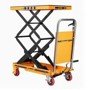 Hydraulic Lift Table Cart, 330lbs Capacity 49.6" Lifting Height, Double Scissor Lift Table with Non-Slip Pad & Safety Guard for Material Handling & Transportation, Yellow Hydraulic Lift Table Cart, 330lbs Capacity 49.6" Lifting Height, Double Scissor Lift Table with Non-Slip Pad & Safety Guard for Material Handling & Transportation, Yellow