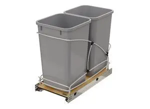 27 Qt / 6.75 Gal Steel Bottom Mount Double Pullout Waste Container w/Soft-Close for Base Kitchen Cabinets, Min Opening Width of 11.5", Gray, 54WC-1527SC-17-1 27 Qt / 6.75 Gal Steel Bottom Mount Double Pullout Waste Container w/Soft-Close for Base Kitchen Cabinets, Min Opening Width of 11.5", Gray, 54WC-1527SC-17-1