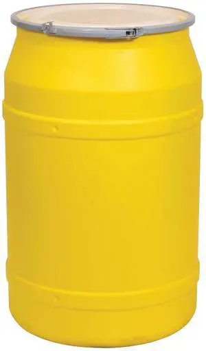 55 Gallon Plastic Drum with Lid, Metal Lever-Lock, 36.4"x22.5", Open Head Lab Pack Drum Made of Durable, Lightweight HDPE, Withstands Weather and Chemicals, Made in USA, Yellow, 1656M 55 Gallon Plastic Drum with Lid, Metal Lever-Lock, 36.4"x22.5", Open Head Lab Pack Drum Made of Durable, Lightweight HDPE, Withstands Weather and Chemicals, Made in USA, Yellow, 1656M