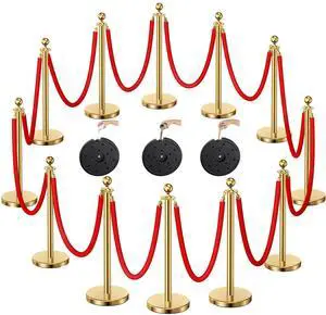 Gold Stanchions and Velvet Ropes, 12pcs Rope & Stainless Steel Posts | Red Velvet Ropes and Posts With Water/Sand/Concrete Fillable Leakproof Base for Birthday, Prom, Business, Wedding, Red Carpet Gold Stanchions and Velvet Ropes, 12pcs Rope & Stainless Steel Posts | Red Velvet Ropes and Posts With Water/Sand/Concrete Fillable Leakproof Base for Birthday, Prom, Business, Wedding, Red Carpet