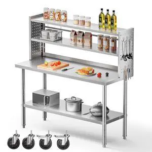 60x24 in NSF All Stainless Steel Table with Adjustable Shelf & Pegboard Panels & Casters, Kitchen Prep Table Commercial Heavy-Duty Worktable with Large Space Storage for Restaurant Garages 60x24 in NSF All Stainless Steel Table with Adjustable Shelf & Pegboard Panels & Casters, Kitchen Prep Table Commercial Heavy-Duty Worktable with Large Space Storage for Restaurant Garages