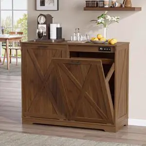 Double Tilt Out Trash Can Cabinet, Wooden Farmhouse Kitchen Garbage Bin Enclosure with Negative Ion Odor Control, Hidden Dog Proof Trash or Laundry Basket Storage for Laundry Room, Walnut Double Tilt Out Trash Can Cabinet, Wooden Farmhouse Kitchen Garbage Bin Enclosure with Negative Ion Odor Control, Hidden Dog Proof Trash or Laundry Basket Storage for Laundry Room, Walnut