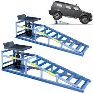 2 Heavy-Duty Car Ramps, 5-Ton (5000 kg) Capacity, High-Load Hydraulic Ramps with Reflective Strips for Safe Nighttime Use, Adjustable Height from 9.8 to 15 in, Usable as Workshop Lifting Platform 2 Heavy-Duty Car Ramps, 5-Ton (5000 kg) Capacity, High-Load Hydraulic Ramps with Reflective Strips for Safe Nighttime Use, Adjustable Height from 9.8 to 15 in, Usable as Workshop Lifting Platform