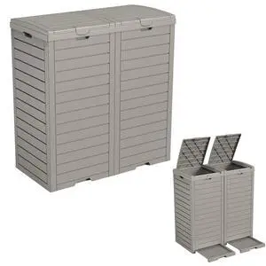 38 Gallon Outdoor Trash Can with Lid & Drip Tray, Dual Garbage Can for Patio Backyard Deck,Large Heavy Duty Waste Container Bin,Light Coffee 38 Gallon Outdoor Trash Can with Lid & Drip Tray, Dual Garbage Can for Patio Backyard Deck,Large Heavy Duty Waste Container Bin,Light Coffee