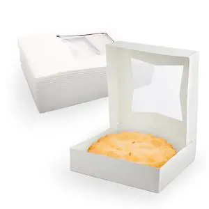 White Cookie Boxes - Size of 8" X 8" X 2.5" - (200 Pieces) Auto Pop-Up Bakery Boxes with Window - Made in the USA White Cookie Boxes - Size of 8" X 8" X 2.5" - (200 Pieces) Auto Pop-Up Bakery Boxes with Window - Made in the USA