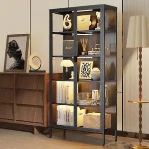 71" H Display Cabinet with Glass Doors, 5 Tiers Curio Glass Display Cabinet with 3 Colors LED Sensor Light,Display Cabinets for Collectible with 4 Adjustable Shelves for Living Room,Bedroom 71" H Display Cabinet with Glass Doors, 5 Tiers Curio Glass Display Cabinet with 3 Colors LED Sensor Light,Display Cabinets for Collectible with 4 Adjustable Shelves for Living Room,Bedroom