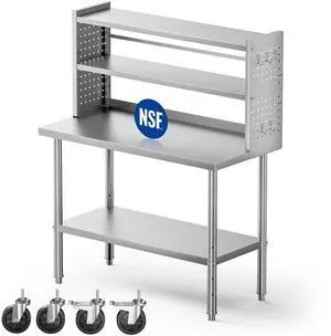 48x24 in NSF All Stainless Steel Table with Adjustable Shelf & Pegboard Panels & Casters, Kitchen Prep Table Commercial Heavy-Duty Worktable with Large Space Storage for Restaurant Garages 48x24 in NSF All Stainless Steel Table with Adjustable Shelf & Pegboard Panels & Casters, Kitchen Prep Table Commercial Heavy-Duty Worktable with Large Space Storage for Restaurant Garages